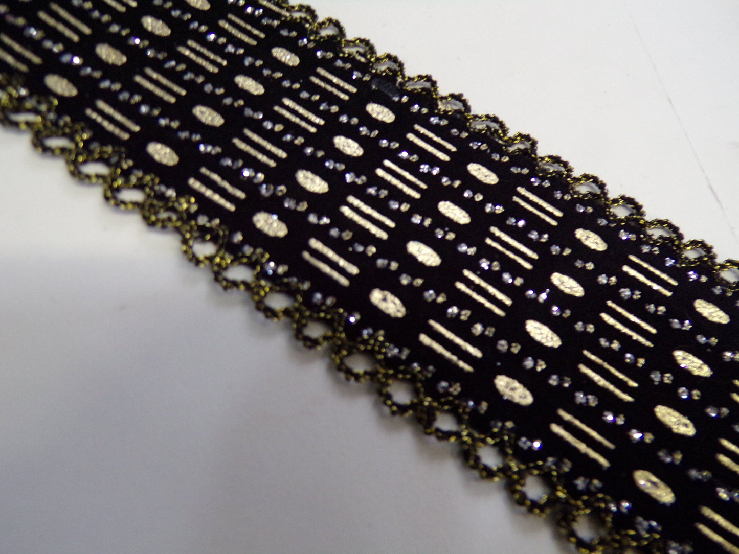 5cm wide Black Gold Lurex Trim, Glitter tape, Gold fancy trim, Velvet trim, Vintage trim. 2” wide tape.