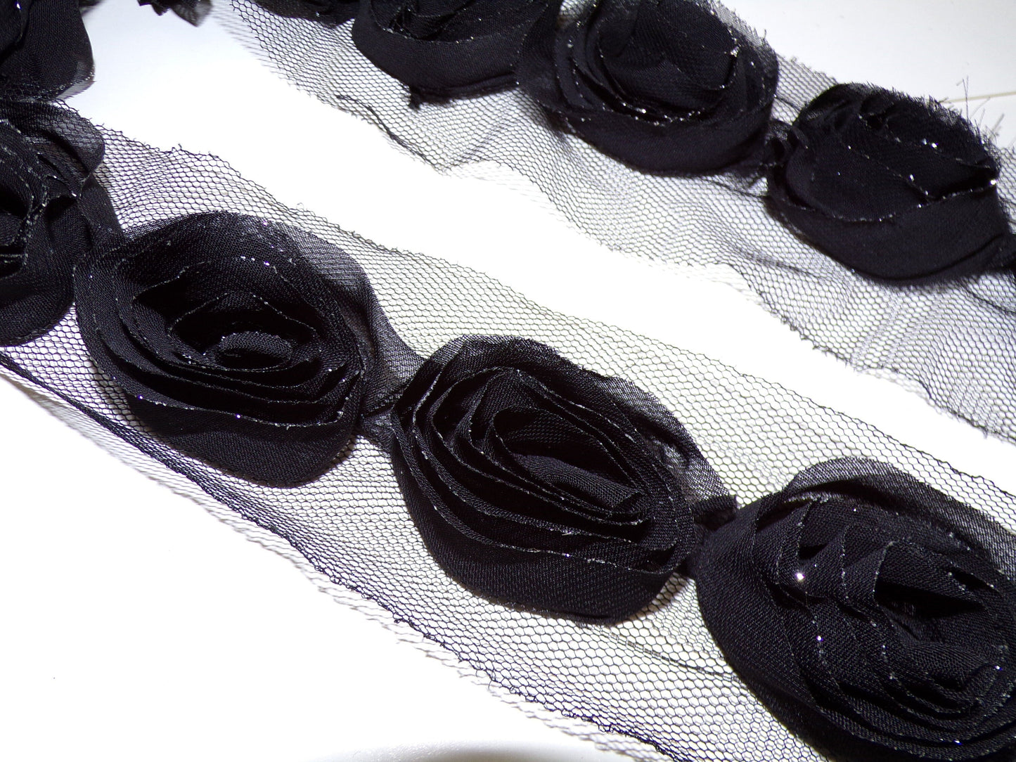 Black/ivory, Rose Mesh Tape with Lurex, rose tape, floral trim, floral lace, rose