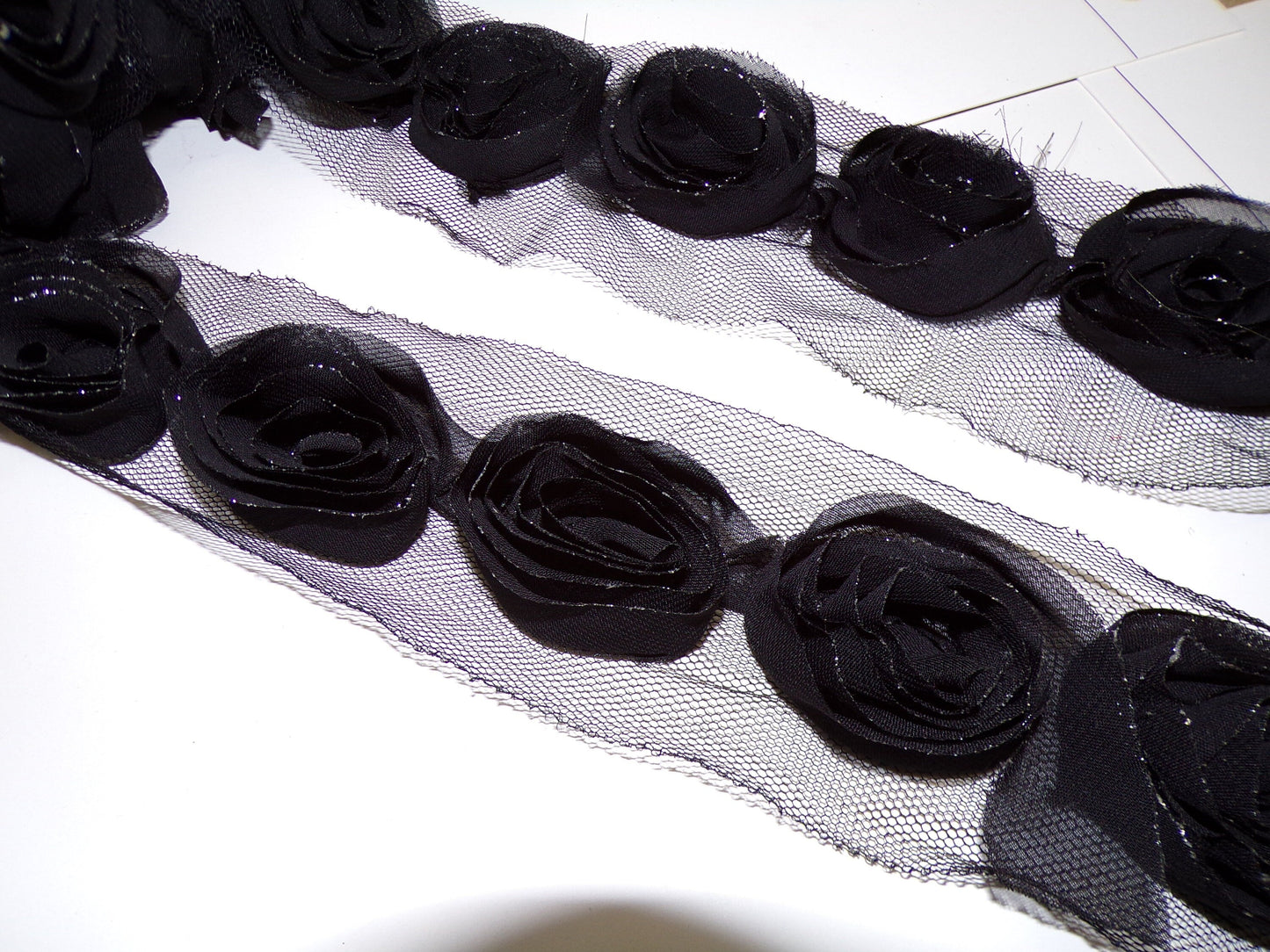 Black/ivory, Rose Mesh Tape with Lurex, rose tape, floral trim, floral lace, rose