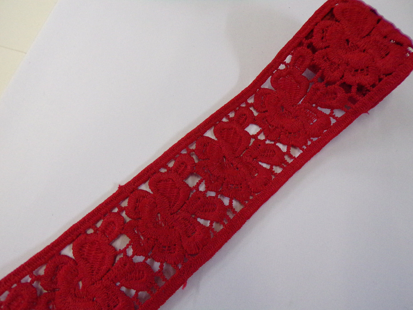 Beautiful Floral Guipure Lace Trim, Red Lace, Sewing Ribbon, Craft, Tape, red floral lace, red cotton lace,