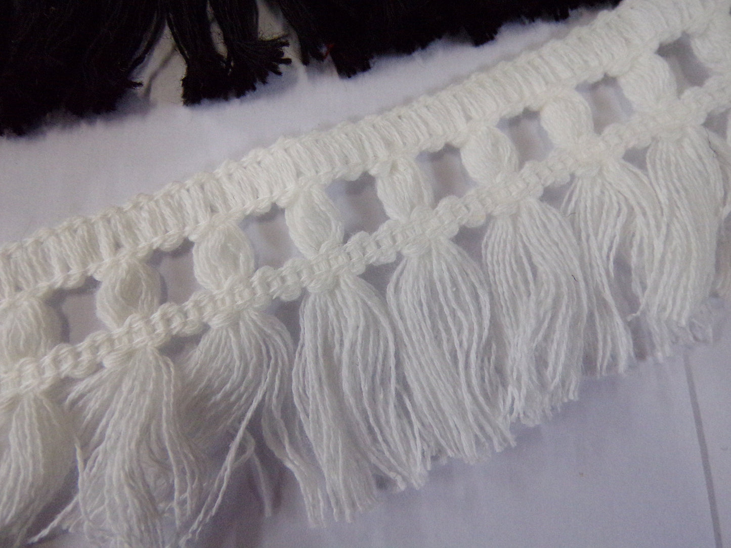 50mm Black White, Cotton Fringe Lace, Decorative Fringe, Lace Trimming for Sewing Crafts, 100% Cotton, fringing