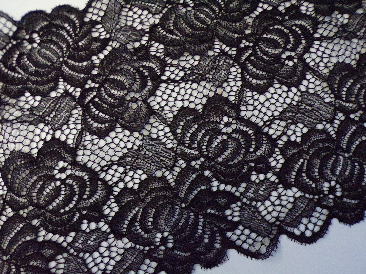 20cm, Elegant FLORAL Stretch Lace Trim, Black Or Ivory, Stretch Lace, French lace trim, Wide lace, stretch lace, lingerie lace, soft lace