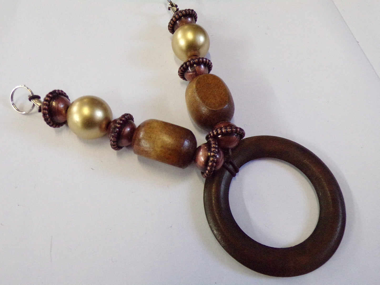 Wood Ring and bead Pendant, Wood Bead Straps, Jewel, Craft, boho