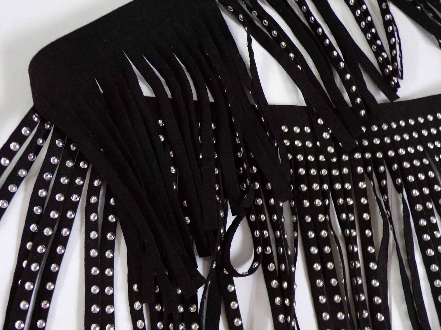 10cm Faux Suede Black Silver Fringe Trim, fashion Decor, Sewing, Craft, fringe, suede fringe, couture fringe, stud fringe