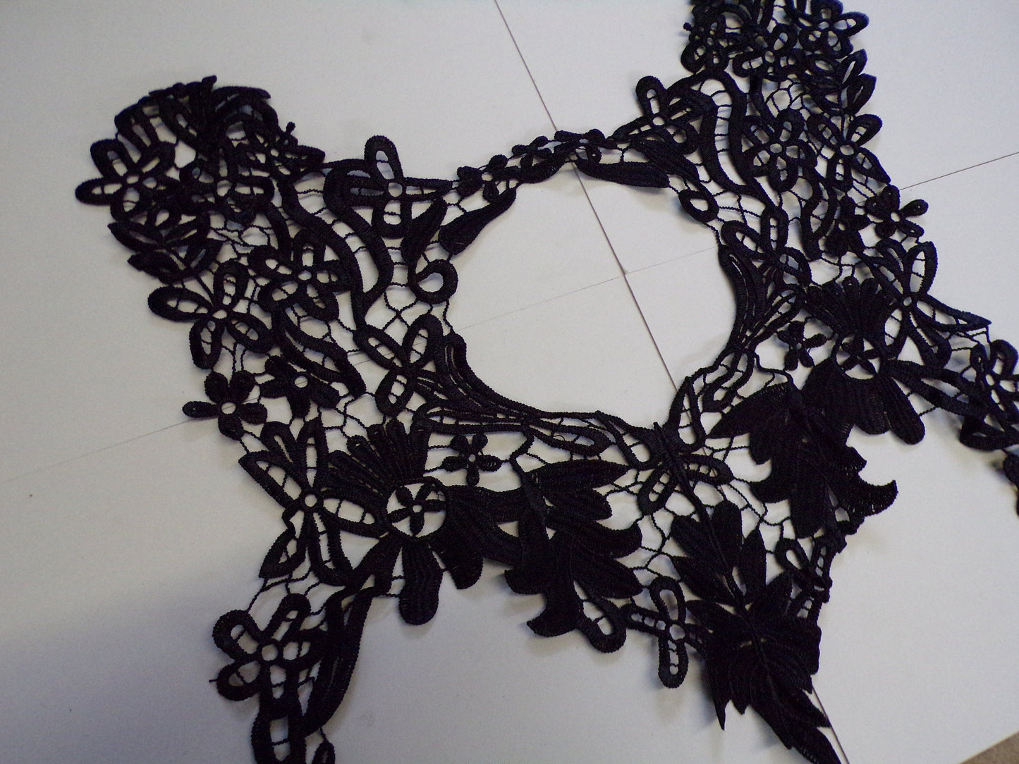 Exquisite Embroider Black Lace Applique, Large body trim, Neck Trim, Floral Appliqué, Sewing Patch