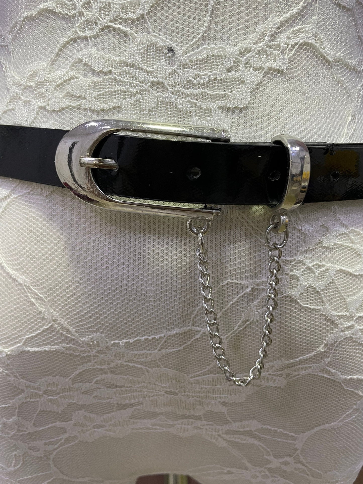 Patent belt. 2cm belt, belts, chain belt, black belt, skinny belt.