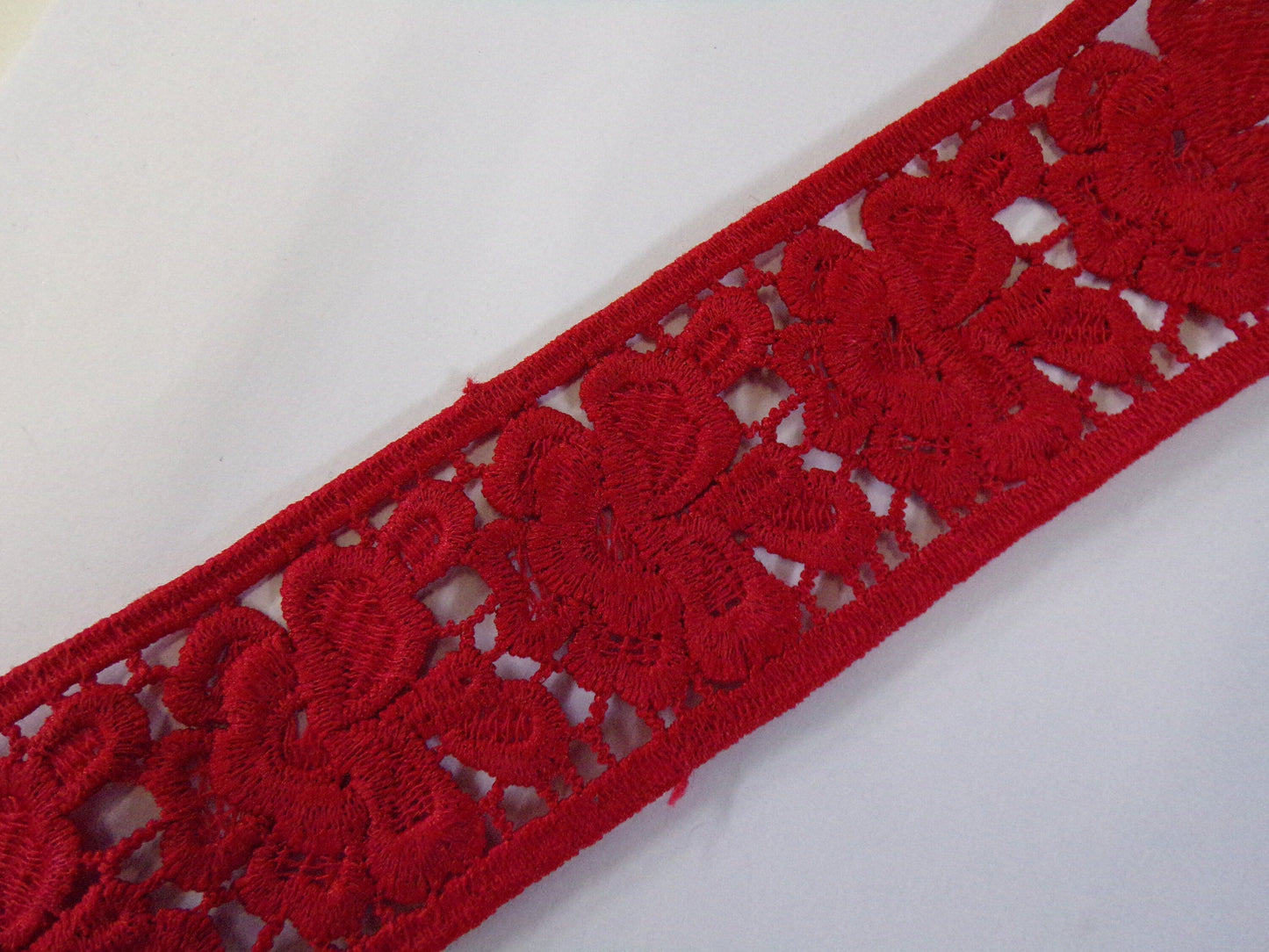 Beautiful Floral Guipure Lace Trim, Red Lace, Sewing Ribbon, Craft, Tape, red floral lace, red cotton lace,