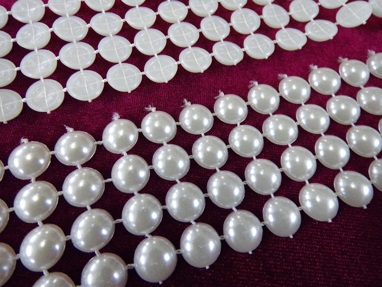 1mtr Plastic Ivory Pearl Trim, Sew on Trim, Decorative Tape, Pearl tape on Mesh. 38mm, pearls