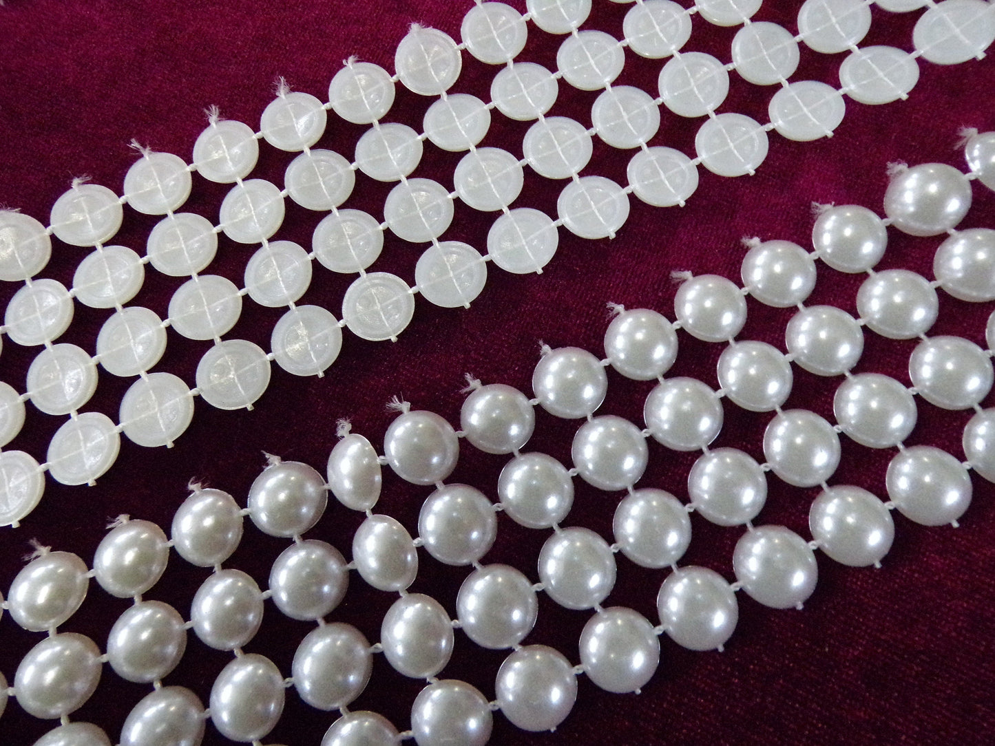 1mtr Plastic Ivory Pearl Trim, Sew on Trim, Decorative Tape, Pearl tape on Mesh. 38mm, pearls