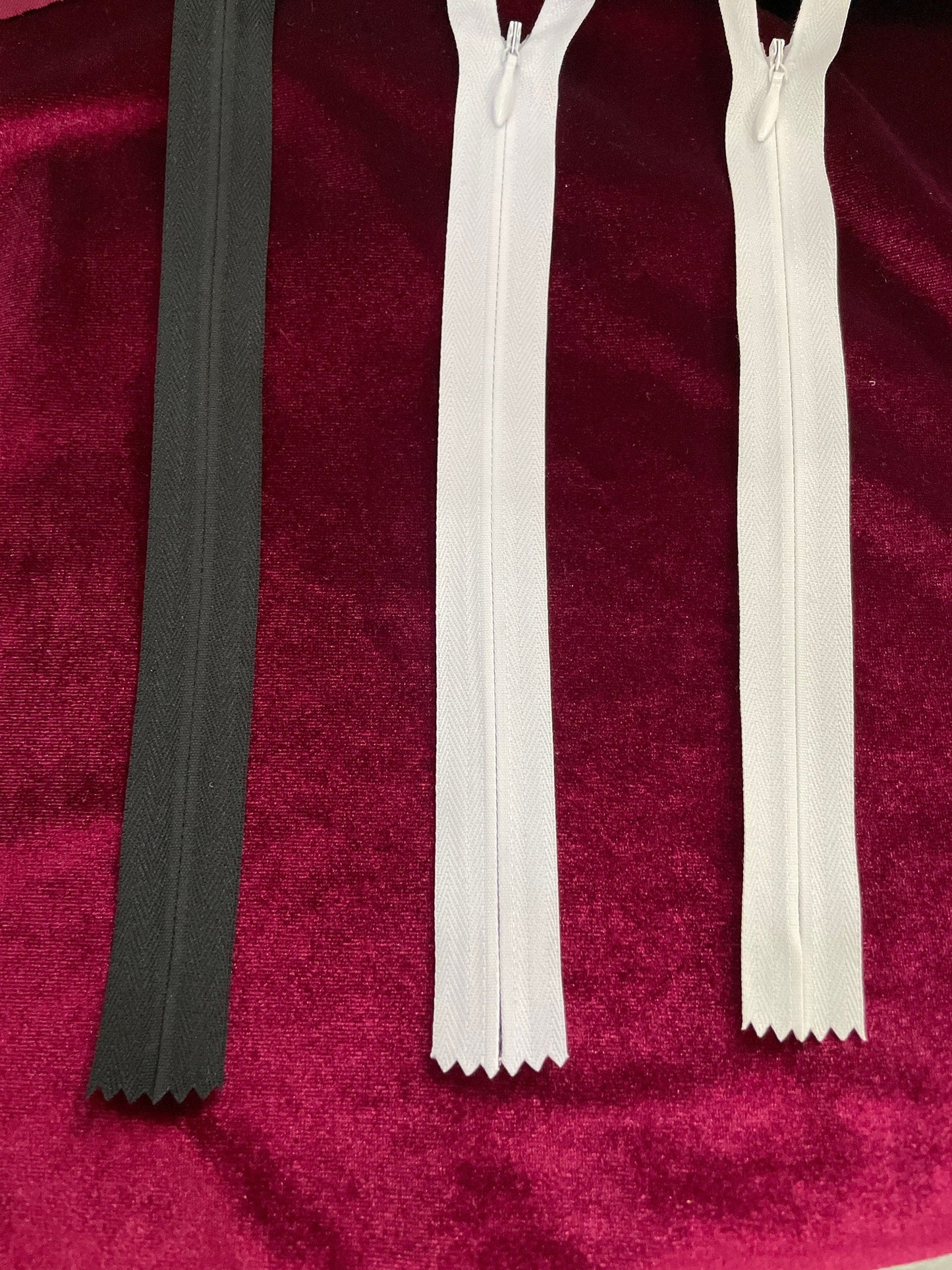 No.3, invisible zips, concealed zips, Oeko Tex quality - woven tape, branded zips, in black white ivory, dress zips, zips. 6” to 24”