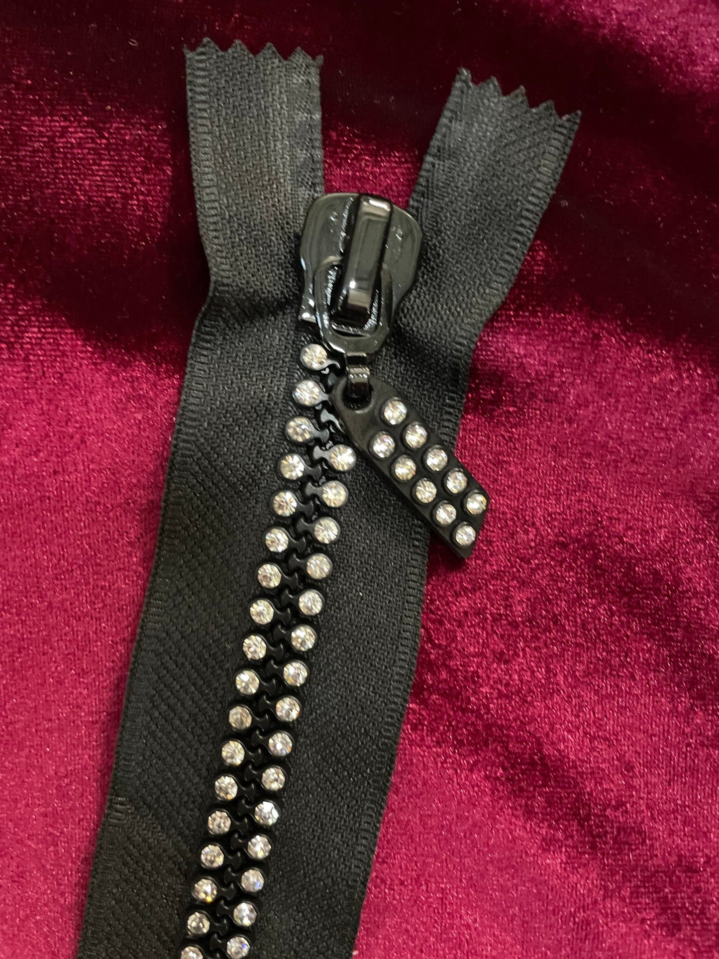 Diamanté Zips. Rhinestone zips, Shiny zips, 20cm, embellishment, zips