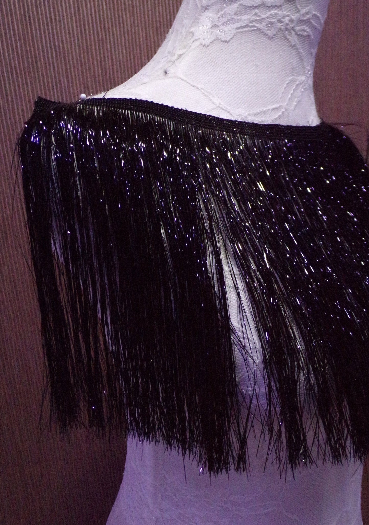 20cm, Fringe Trim, dancewear, party wear, fashion garments, foil fringe, festival fringe, black foil fringe, disco fringe, Christmas fringe