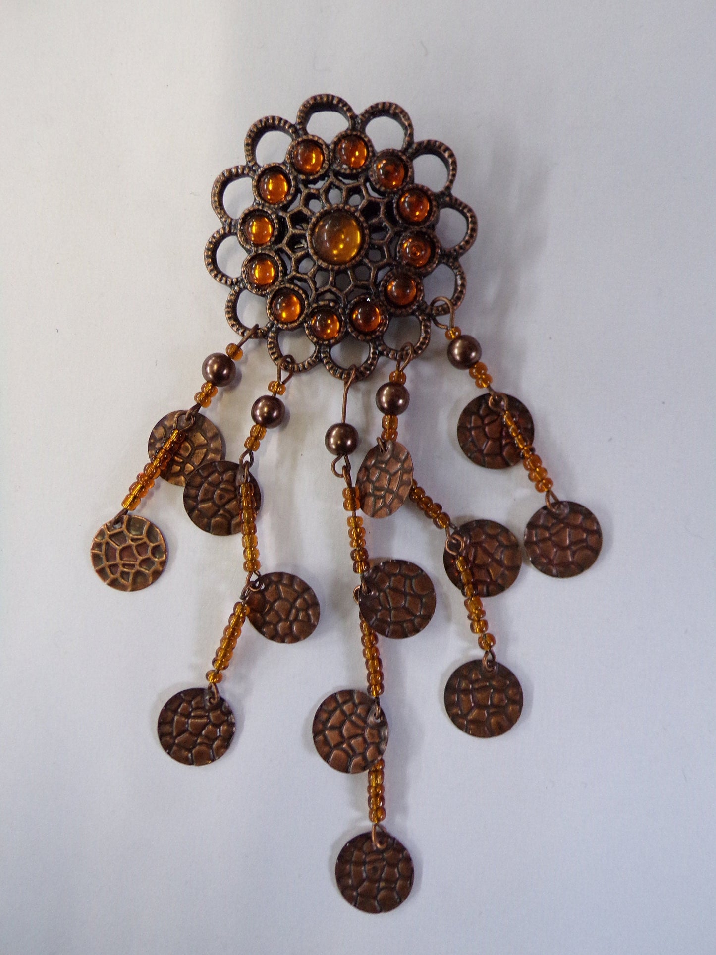 Vintage Style Brooch with Amber Coloured Crystals, Antique Bronze Brooch, Pin Brooch, Jewellery