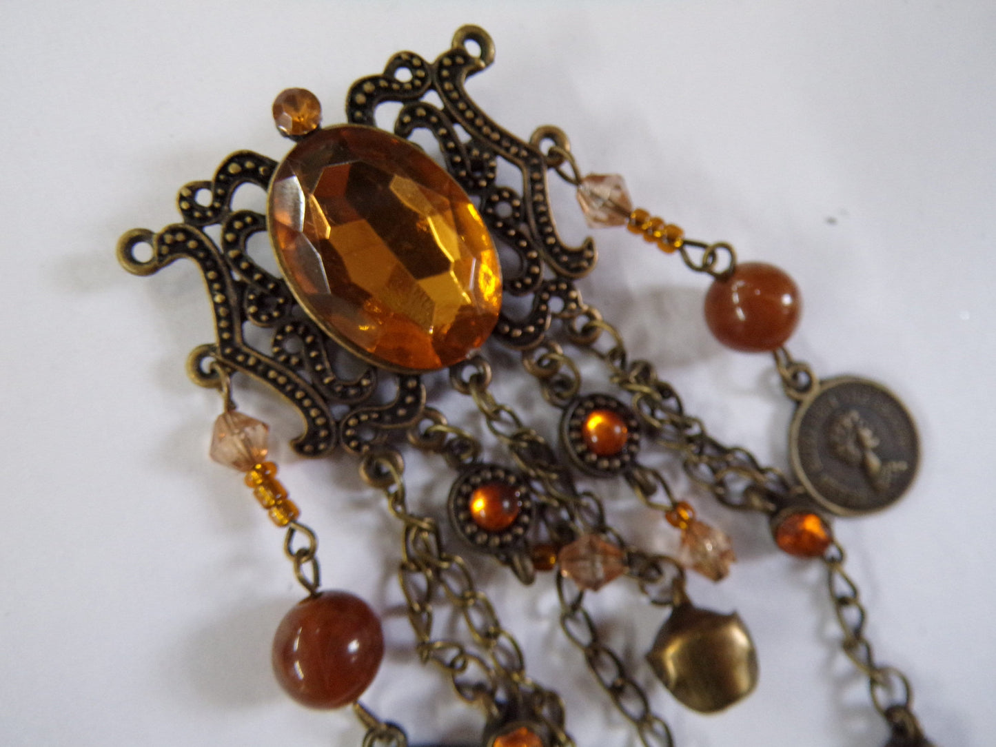 Large Brooch in Bronze tone, Costume Jewellery Brooch, Amber Bronze Crystals, Gift Vintage
