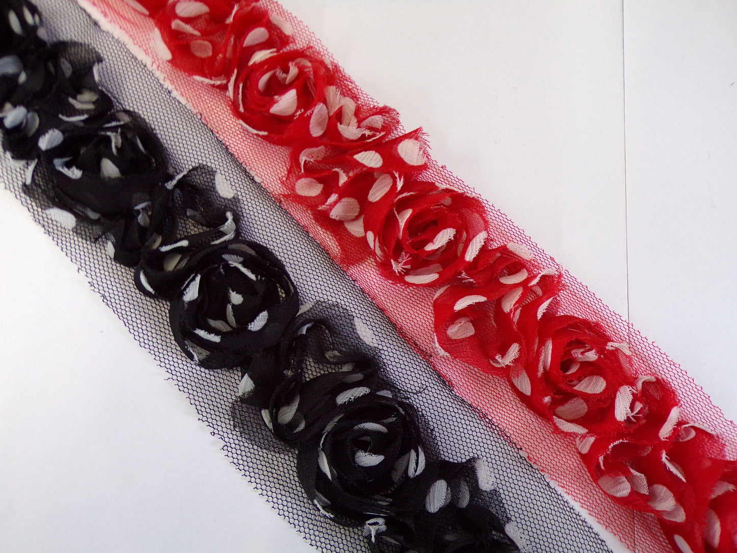 Floral Tape, Rose Mesh Tape for Decoration, Garments, Sewing, 40mm wide, floral, Ross trim, polka dot