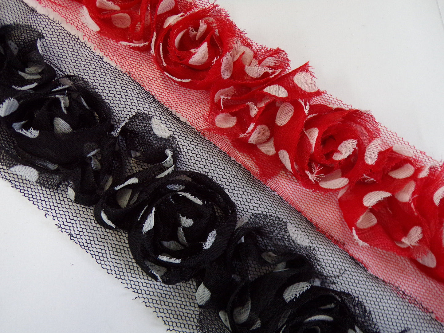 Floral Tape, Rose Mesh Tape for Decoration, Garments, Sewing, 40mm wide, floral, Ross trim, polka dot
