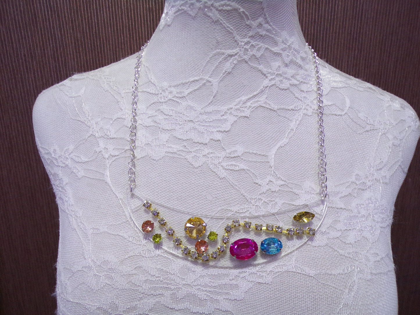 Diamante Colourful Clear Necklace, Fancy Beaded Jewel, Perspex necklace, jewel necklace. Necklace