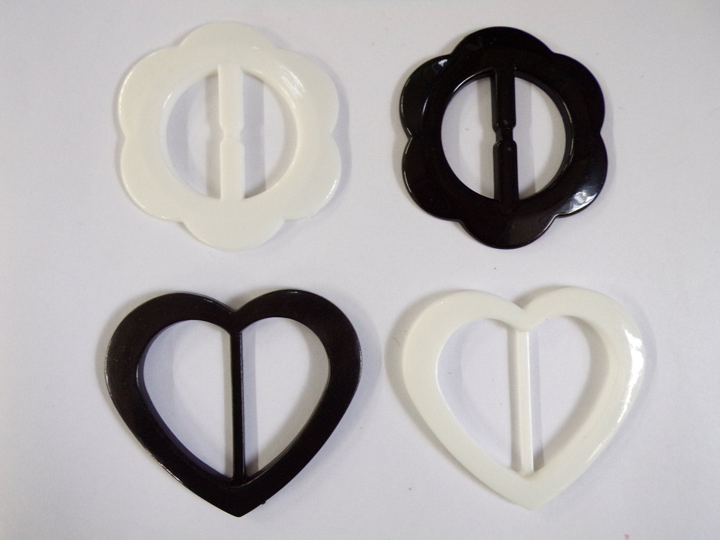 Black White Buckle, 2" Slider Buckle, 40mm 45mm bar, Sewing, Craft, daisy buckle, flower buckle, heart buckle