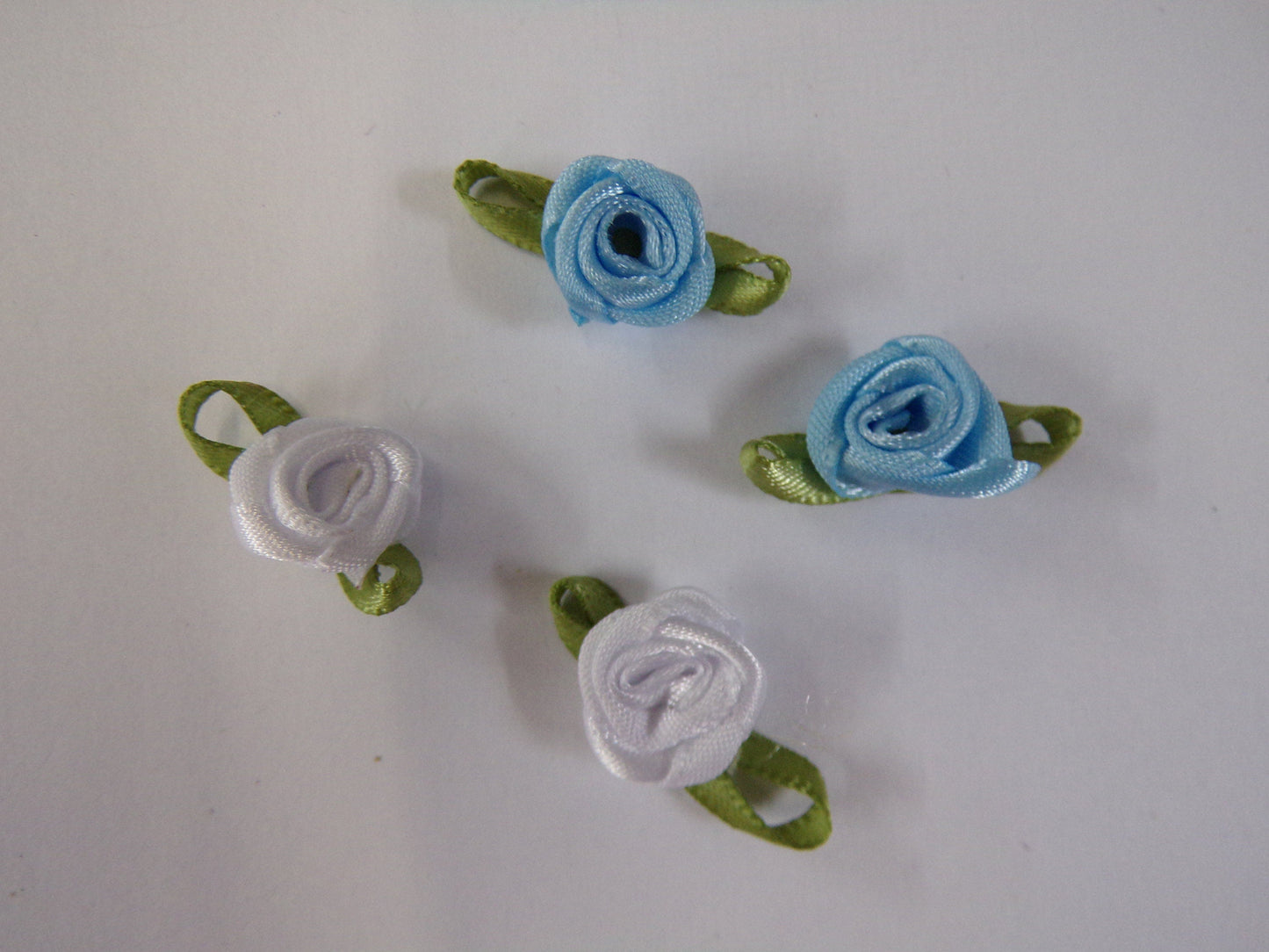 Satin ribbon roses, Sew on flowers, Blue or White Ribbon roses, Sewing, Craft, 20, 50, 100, roses, decoration,