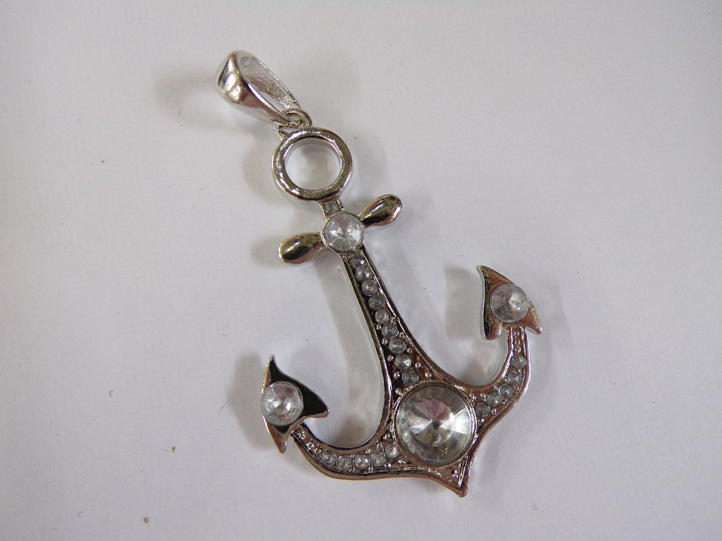 Silver Anchor Pendant with Rhinestones, Necklace, Jewellery, Craft, nautical buckle