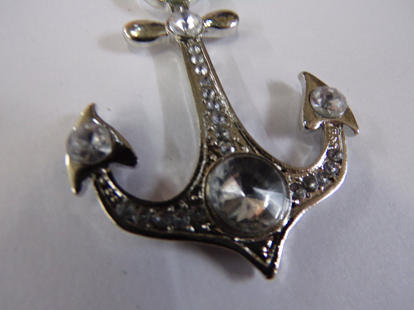 Silver Anchor Pendant with Rhinestones, Necklace, Jewellery, Craft, nautical buckle