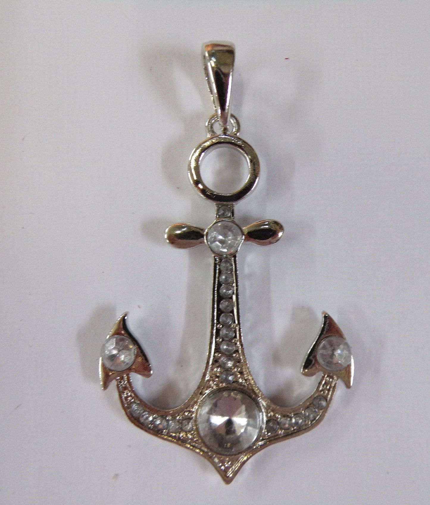 Silver Anchor Pendant with Rhinestones, Necklace, Jewellery, Craft, nautical buckle