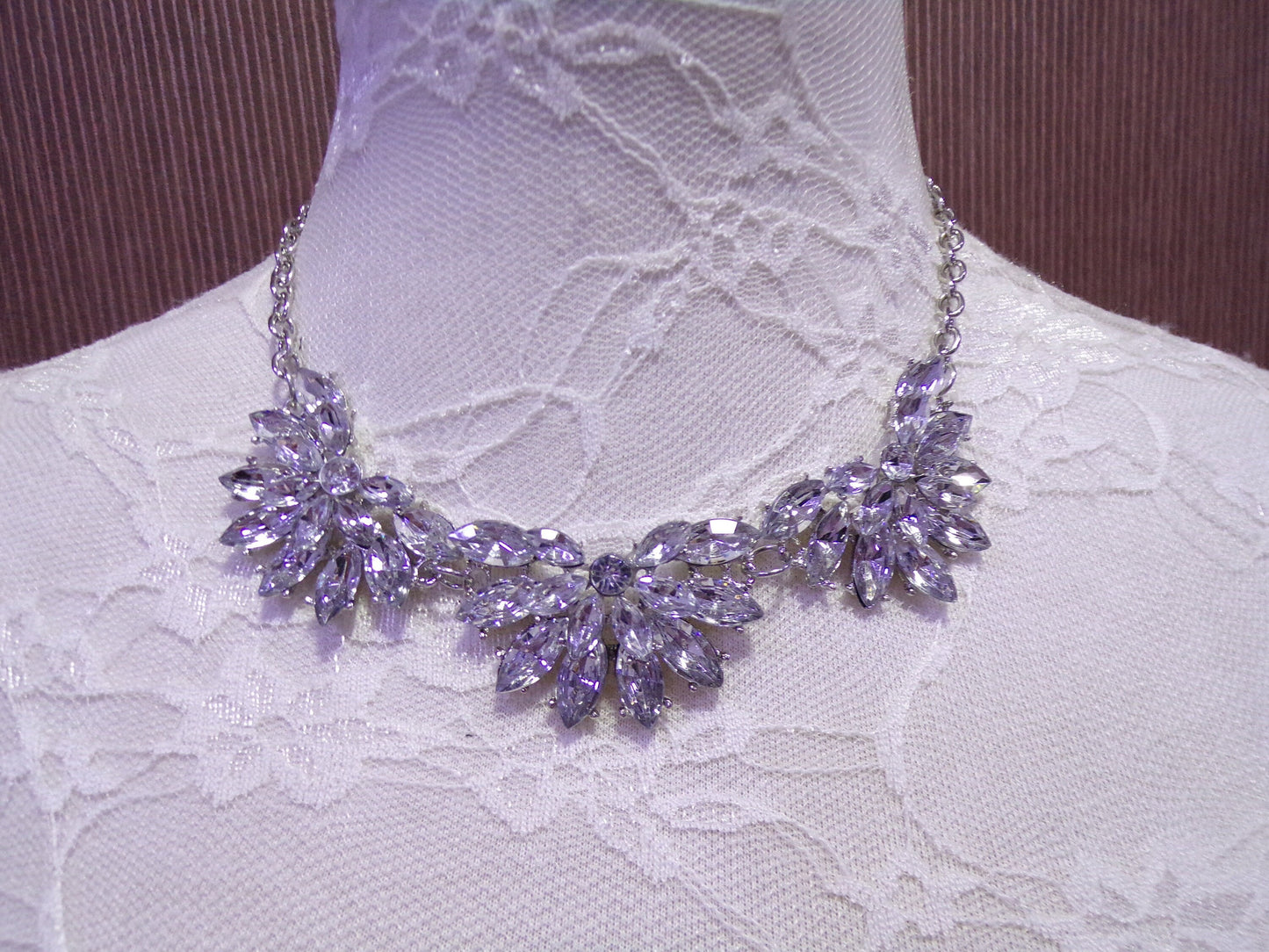 Diamante Crystal Necklace, Fancy Beaded Jewel, Silver necklace, Jewel necklace, Chain, Necklace