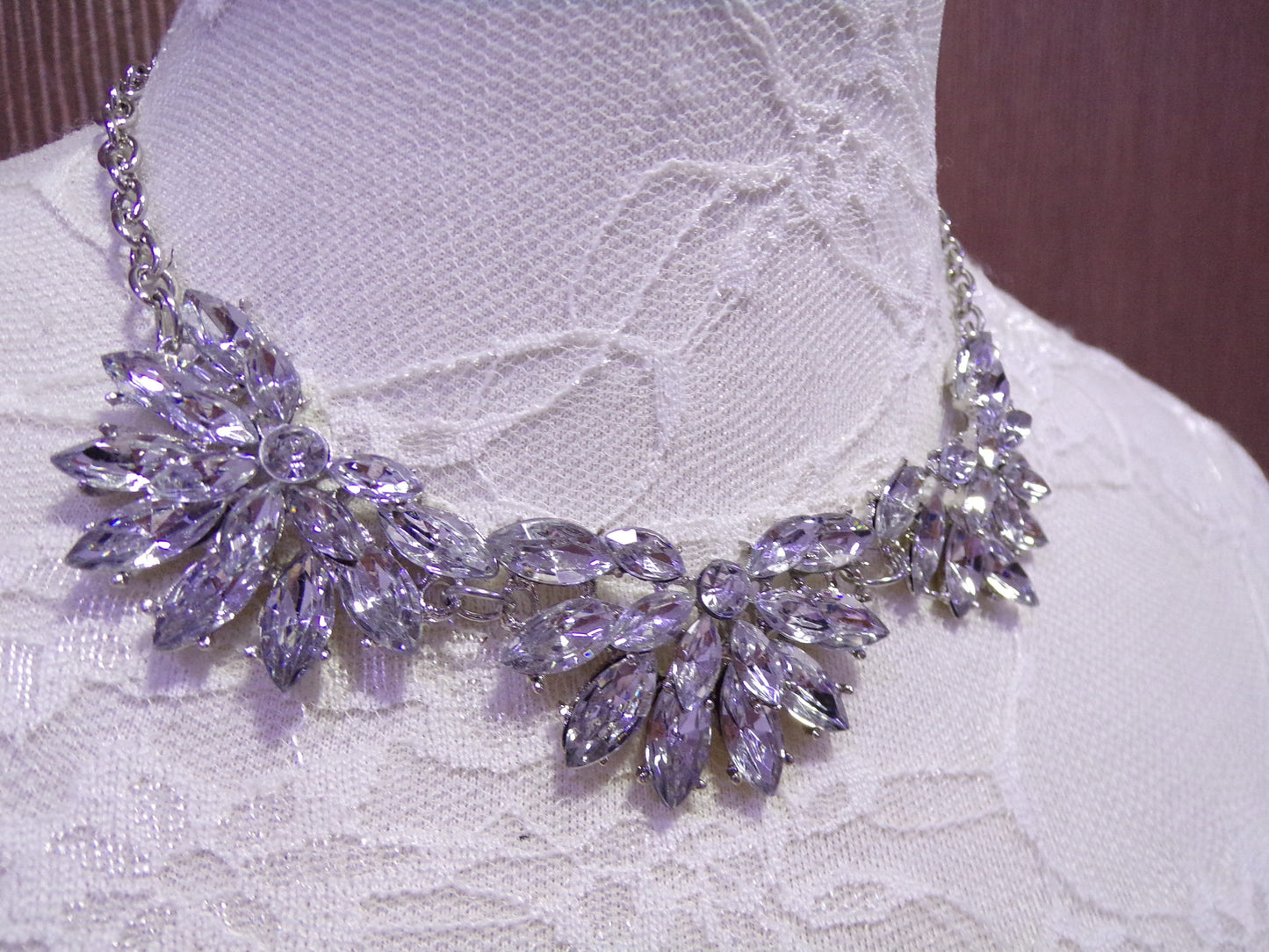Diamante Crystal Necklace, Fancy Beaded Jewel, Silver necklace, Jewel necklace, Chain, Necklace