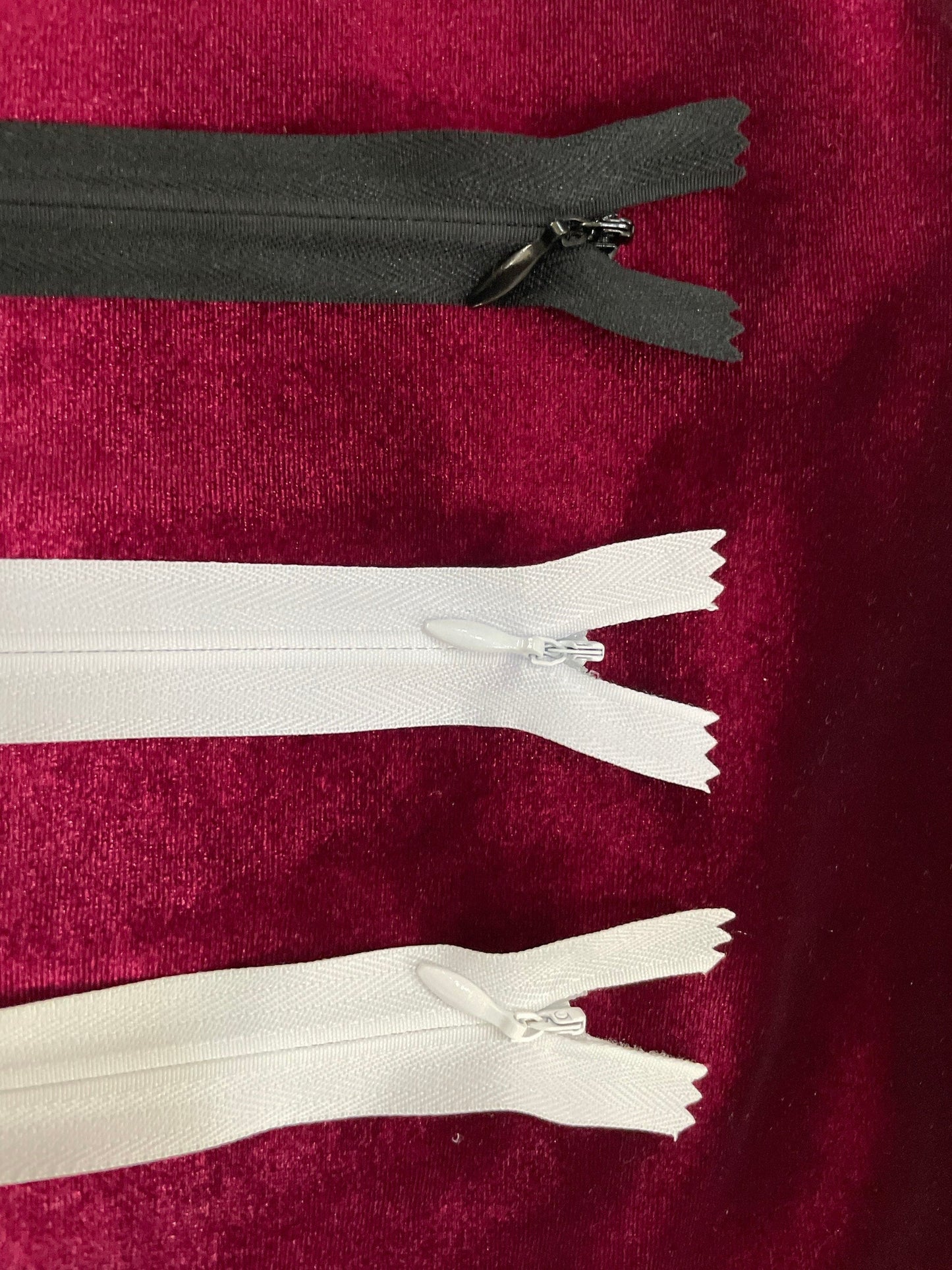 No.3, invisible zips, concealed zips, Oeko Tex quality - woven tape, branded zips, in black white ivory, dress zips, zips. 6” to 24”