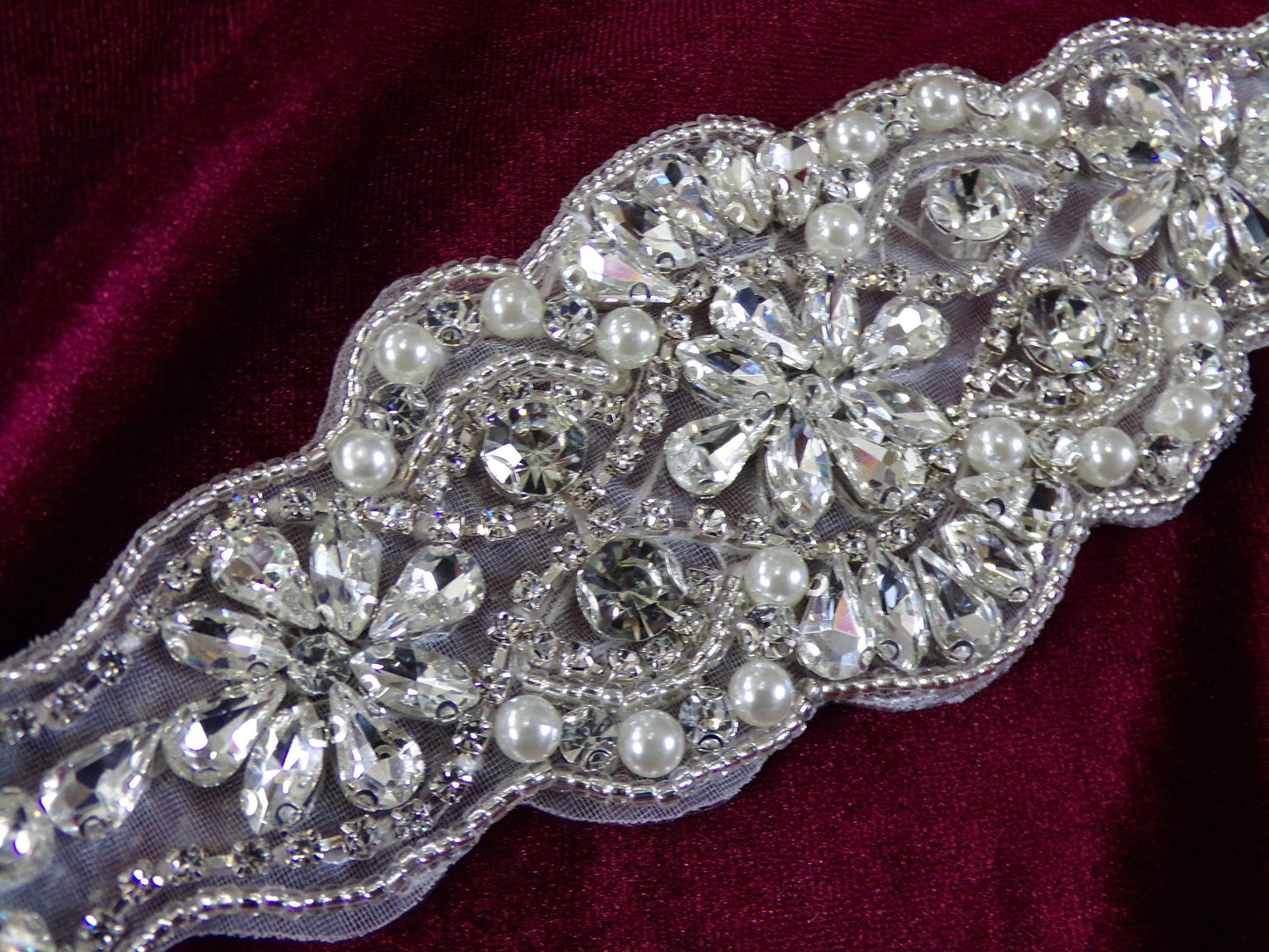 Beaded Rhinestone Diamante Applique, Bridal Diamante Pearl Applique, Applique for Wedding Dress, Bridal Belt, Occasionwear
