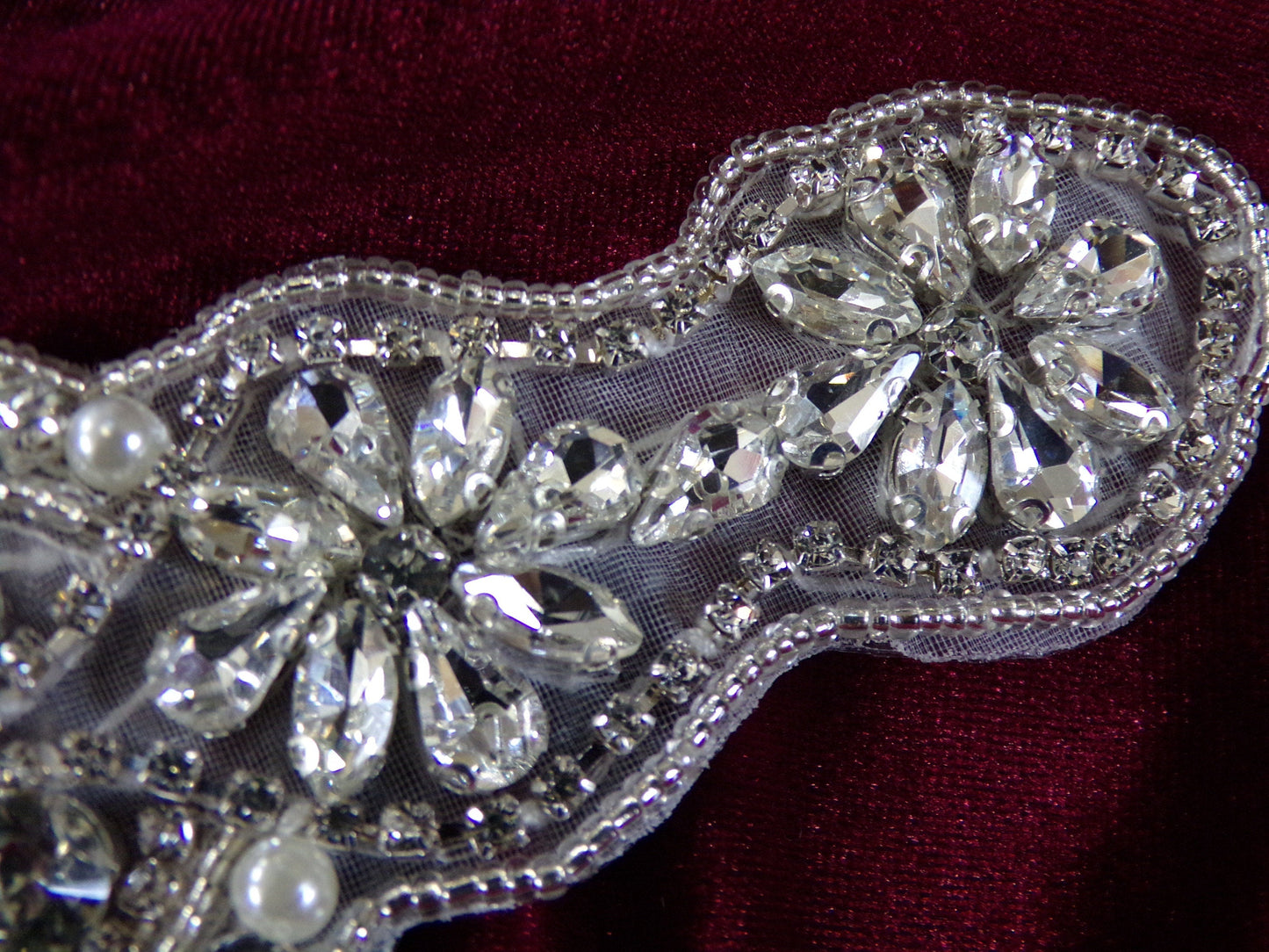 Beaded Rhinestone Diamante Applique, Bridal Diamante Pearl Applique, Applique for Wedding Dress, Bridal Belt, Occasionwear