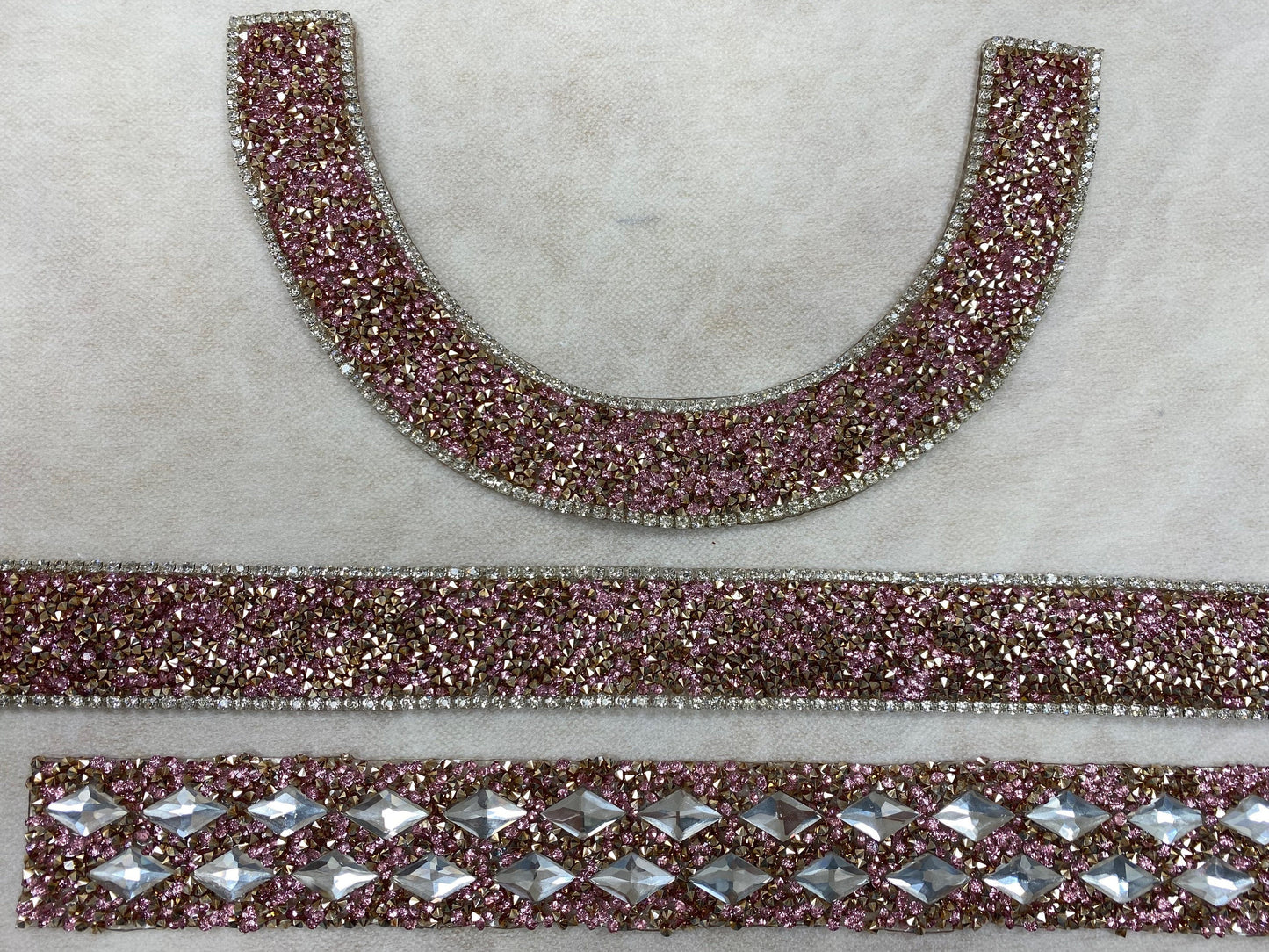 Jewel Iron On Trims Pink, Rectangle, Collar, NeckTrim