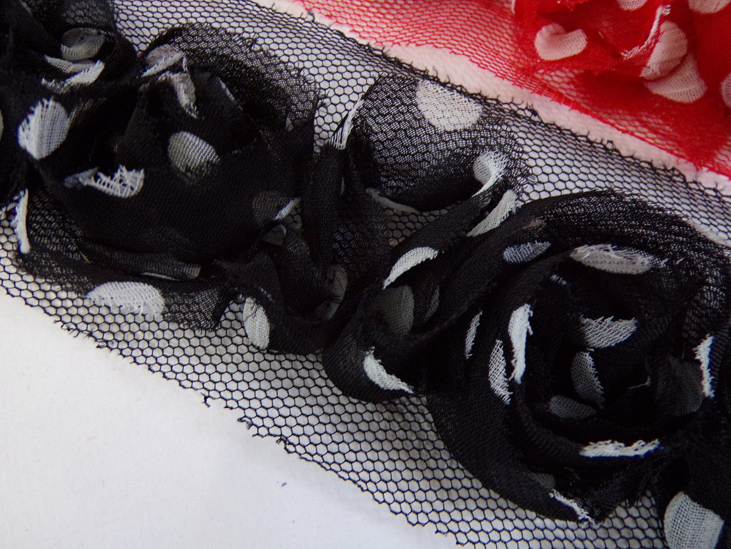 Floral Tape, Rose Mesh Tape for Decoration, Garments, Sewing, 40mm wide, floral, Ross trim, polka dot