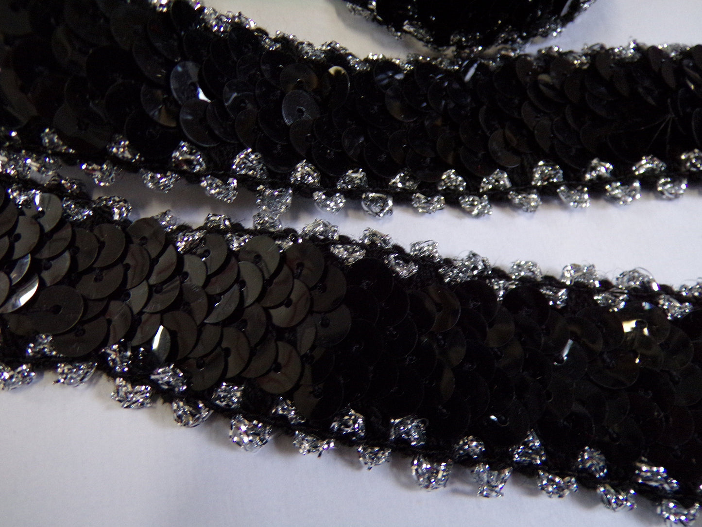 3.5cm, Black Sequins Elastic, Silver Lurex Elastic, Sequins Stretch Trim for Sewing, Craft. Sequin tape, stretch sequin, sequin elastic
