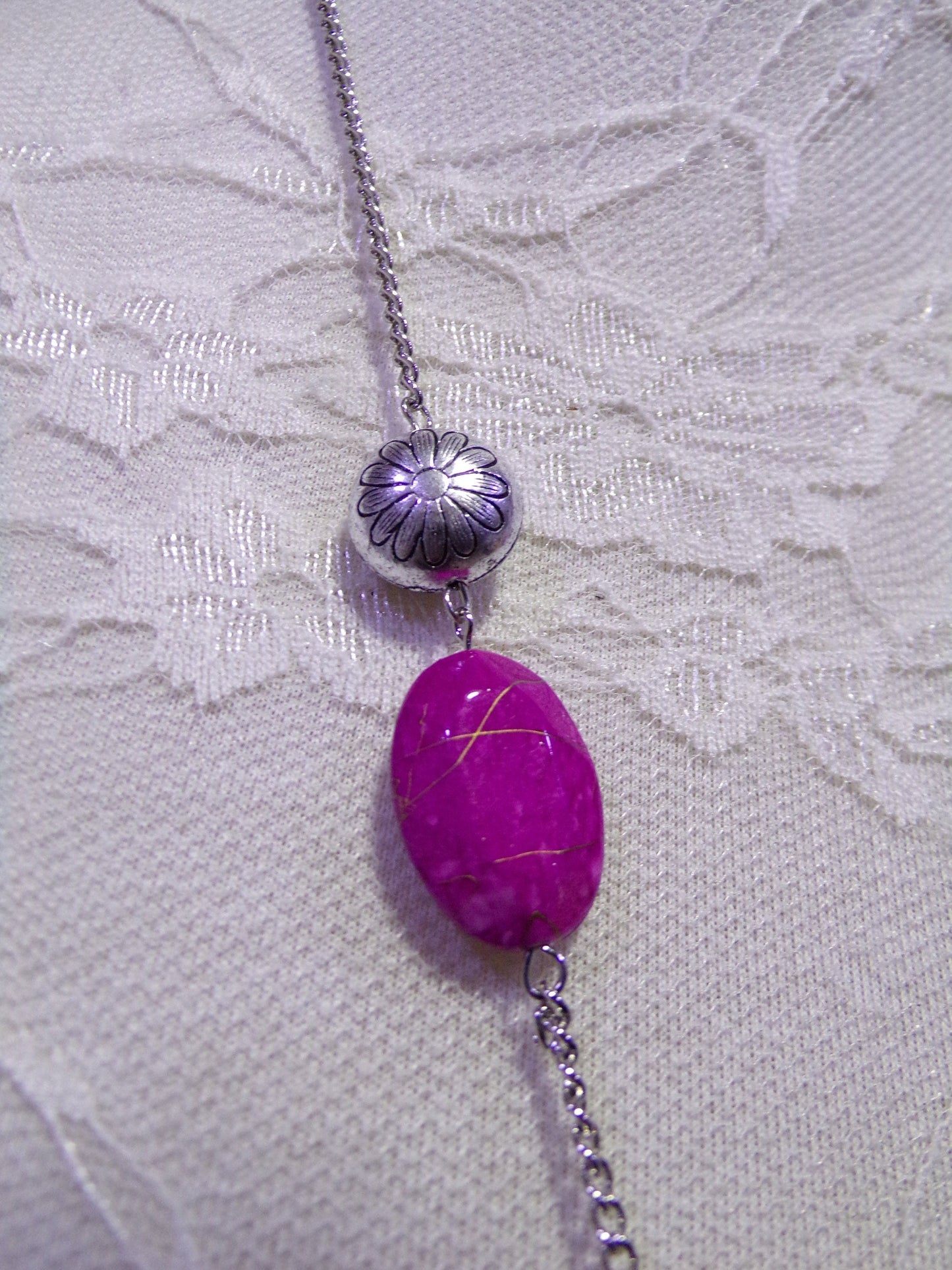 Long Silver Chain Beaded Necklace, Vintage Style Necklace with Beads, Silver Chain, Necklace, Jewellery.