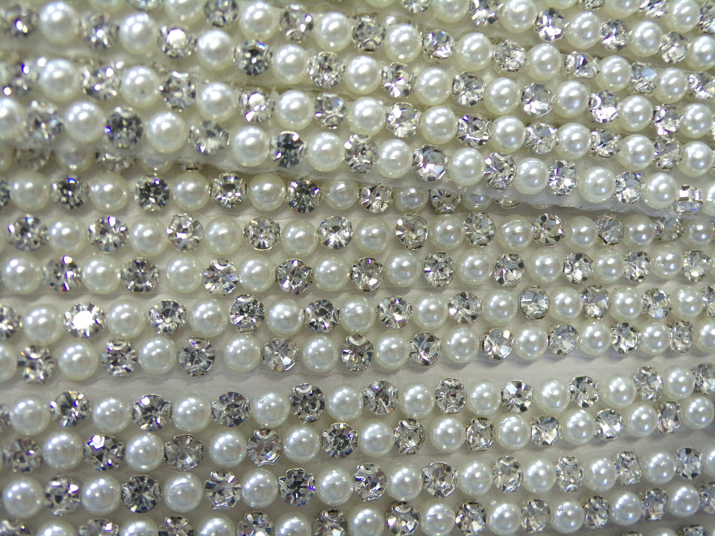Silver Beaded Pearl Ribbon for Bridal, Sash Diamante Wedding, Jewel trim, Diamanté iron on, Belt, Iron on Trim for Bag, Decoration, Craft,