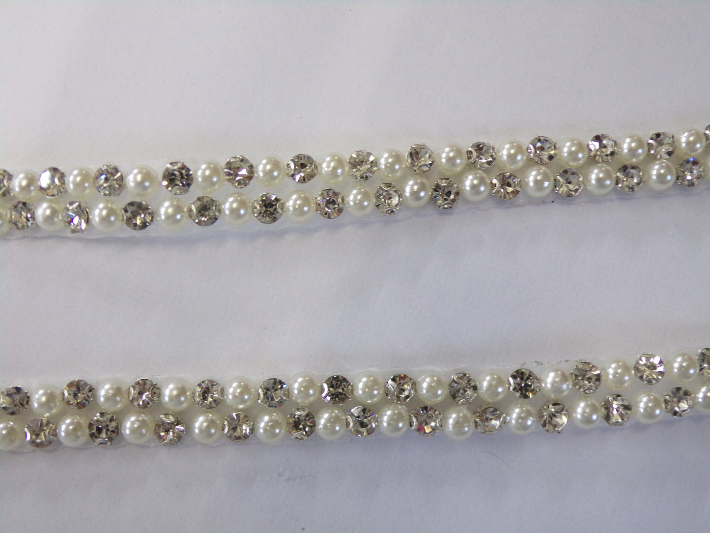 Silver Beaded Pearl Ribbon for Bridal, Sash Diamante Wedding, Jewel trim, Diamanté iron on, Belt, Iron on Trim for Bag, Decoration, Craft,
