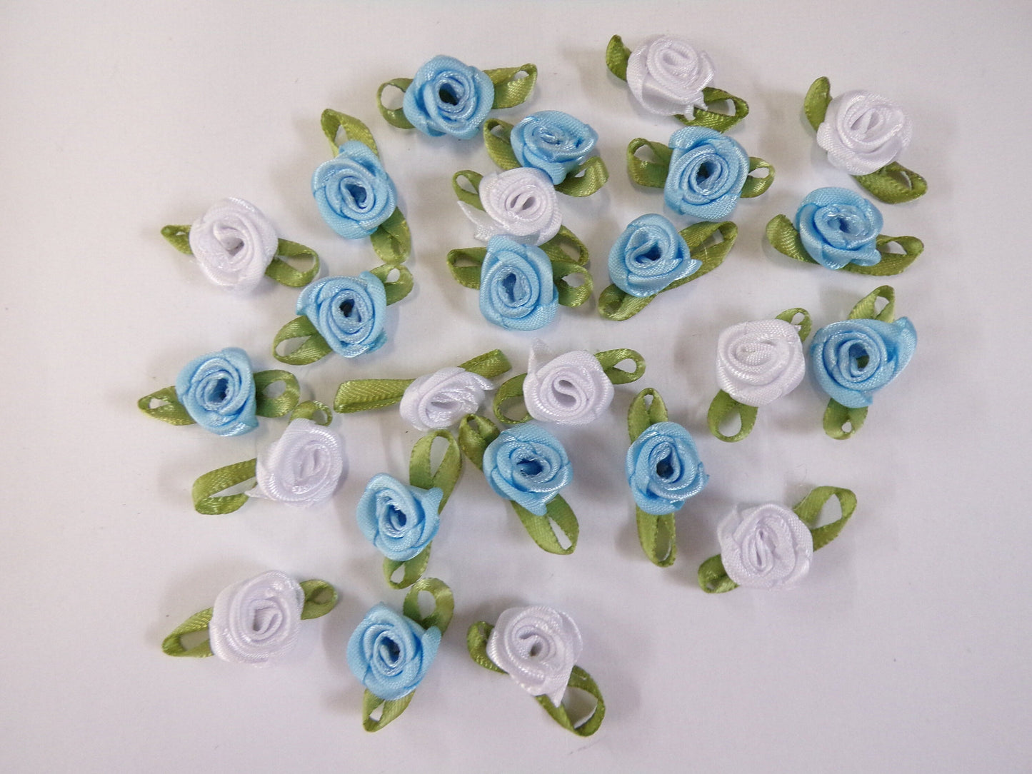 Satin ribbon roses, Sew on flowers, Pink roses, Blue roses, White Ribbon roses, Sewing, Craft, 20, 50, 100, roses, decoration,