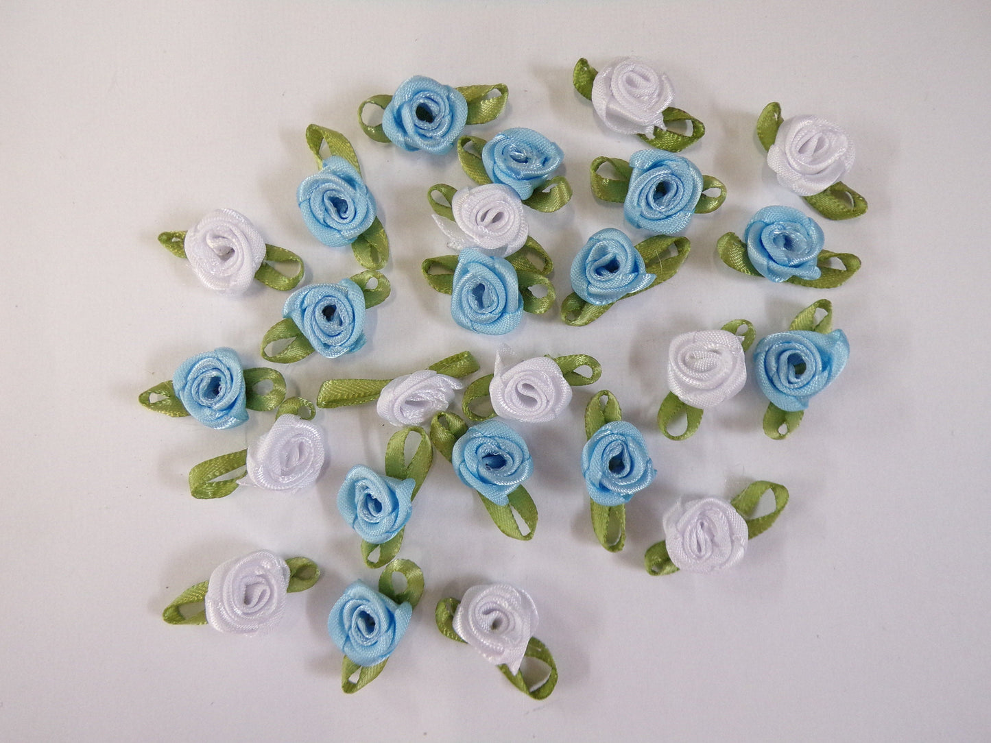 Satin ribbon roses, Sew on flowers, Blue or White Ribbon roses, Sewing, Craft, 20, 50, 100, roses, decoration,