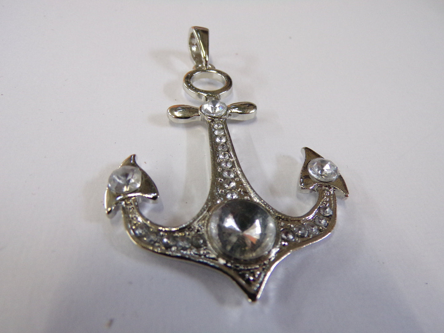 Silver Anchor Pendant with Rhinestones, Necklace, Jewellery, Craft, nautical buckle