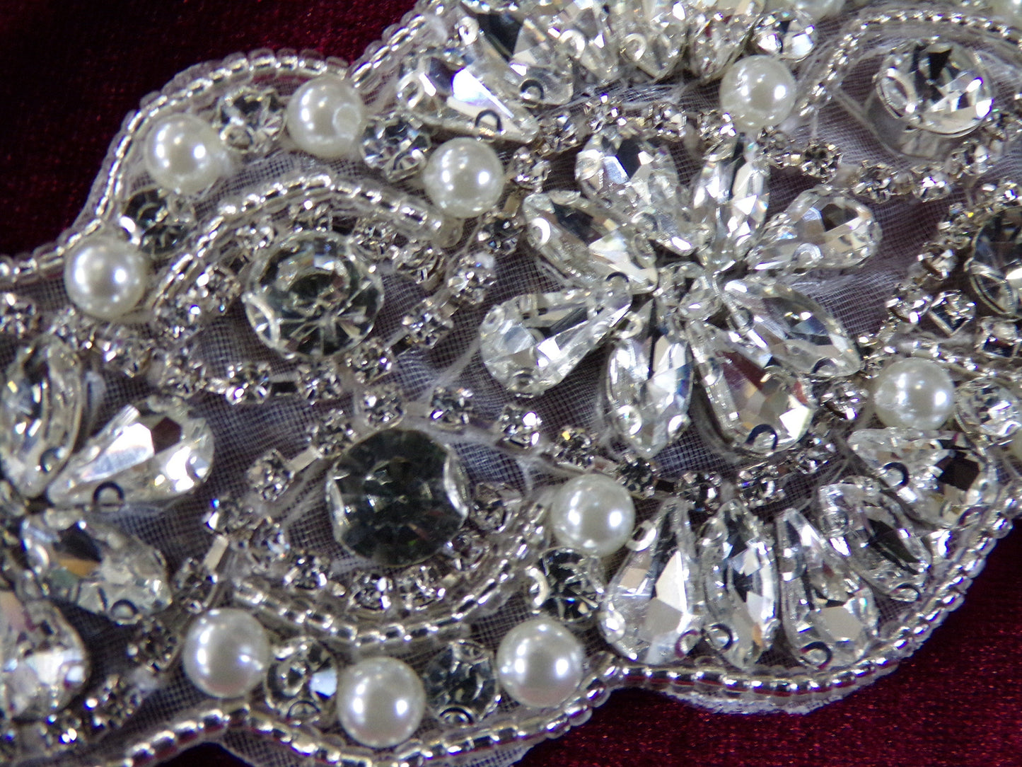 Beaded Rhinestone Diamante Applique, Bridal Diamante Pearl Applique, Applique for Wedding Dress, Bridal Belt, Occasionwear