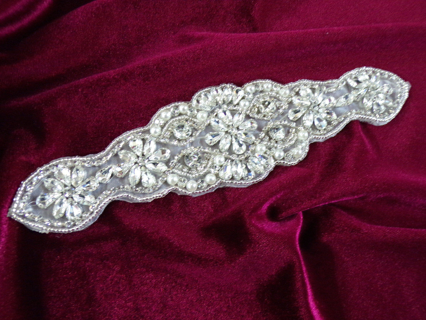 Beaded Rhinestone Diamante Applique, Bridal Diamante Pearl Applique, Applique for Wedding Dress, Bridal Belt, Occasionwear