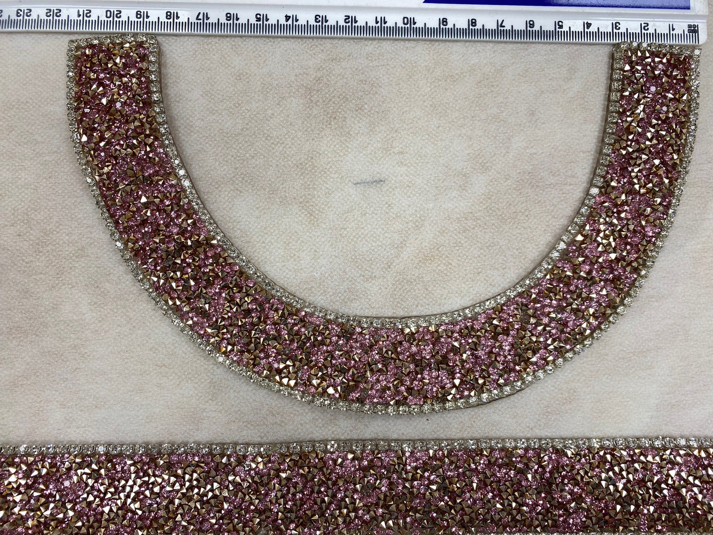 Jewel Iron On Trims Pink, Rectangle, Collar, NeckTrim