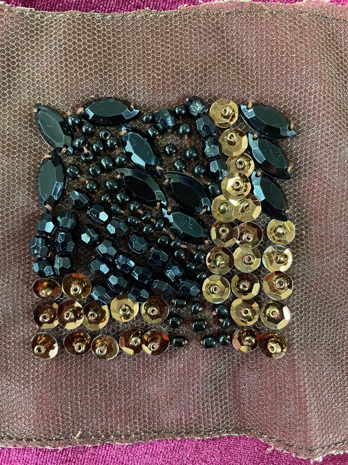 Square patch, sequin trim, sequin patch, sequin on mesh. Jewel trim