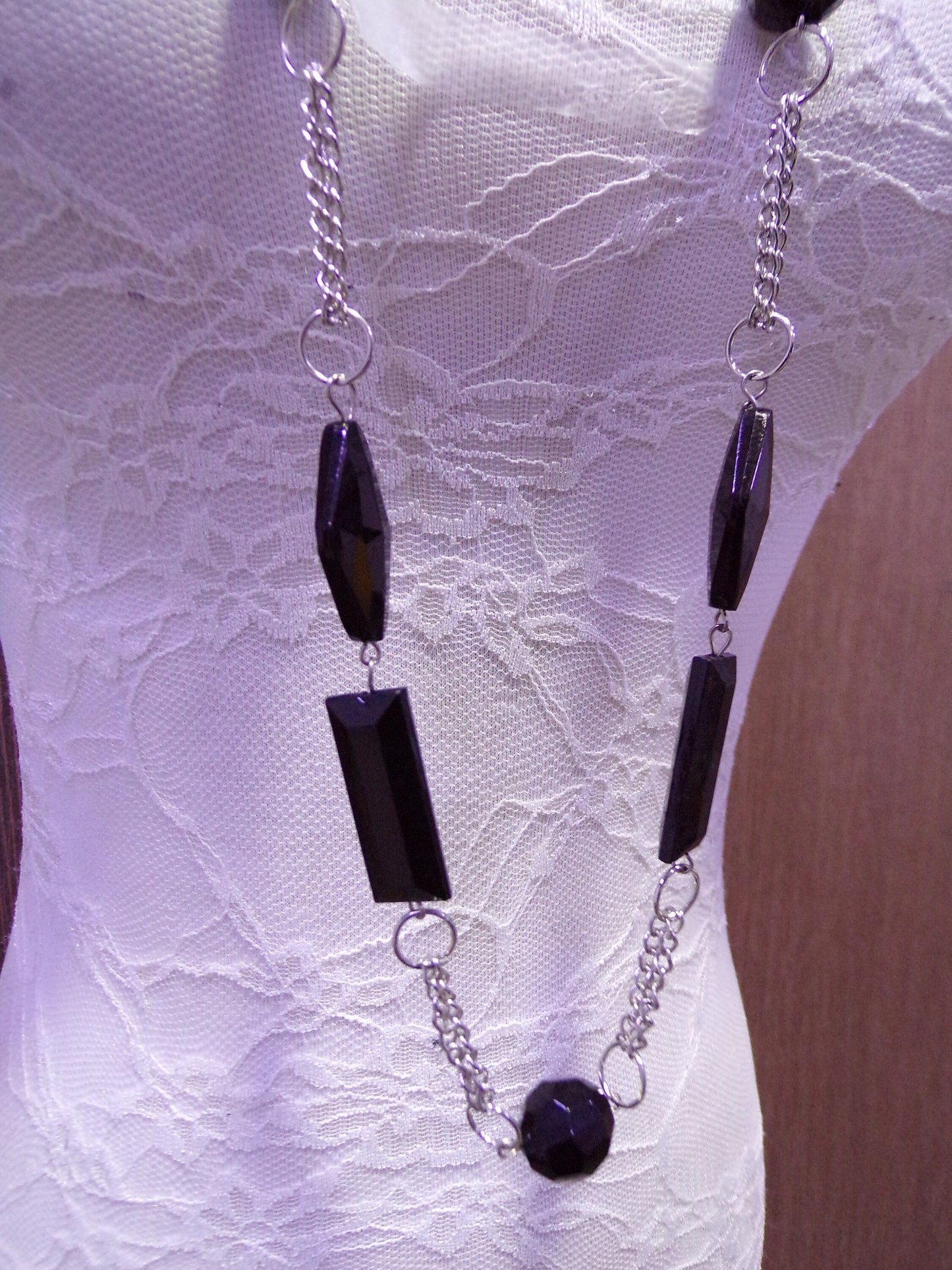 Black and Silver Long Necklace, Chain Necklace, Jewellery