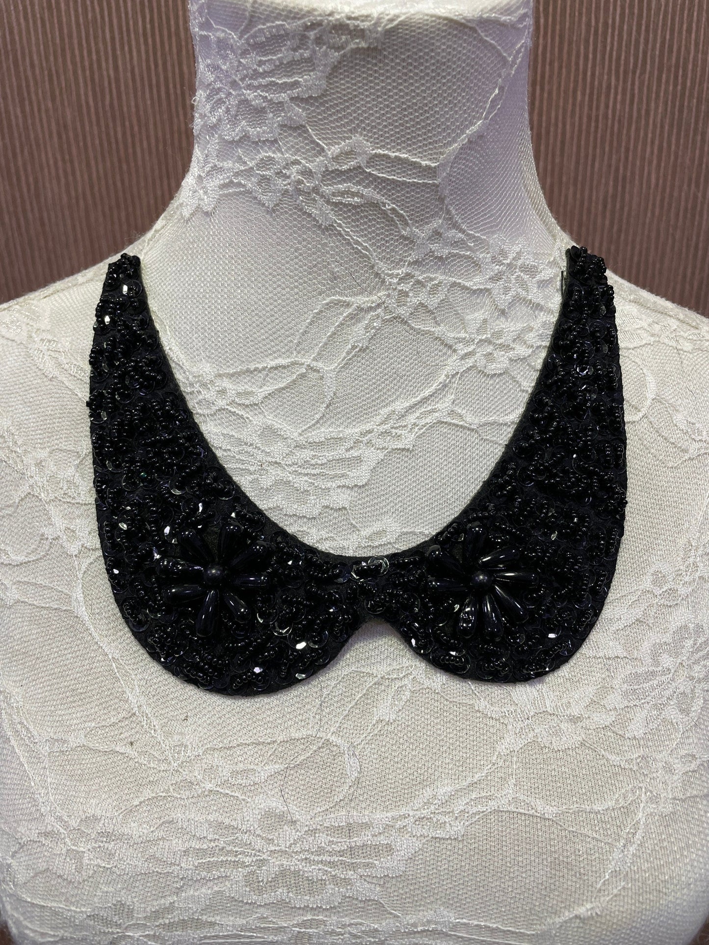 Exquisite Beaded Sequin Collar, black collar, black neck trim, sequin neck trim, bead necktrim