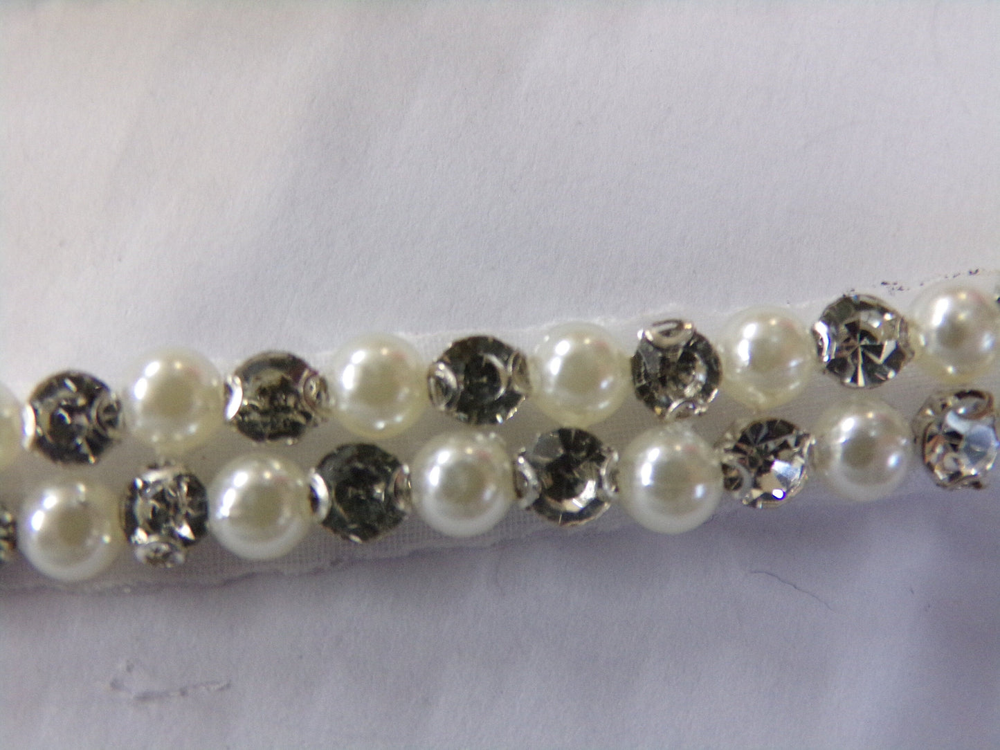 Silver Beaded Pearl Ribbon for Bridal, Sash Diamante Wedding, Jewel trim, Diamanté iron on, Belt, Iron on Trim for Bag, Decoration, Craft,