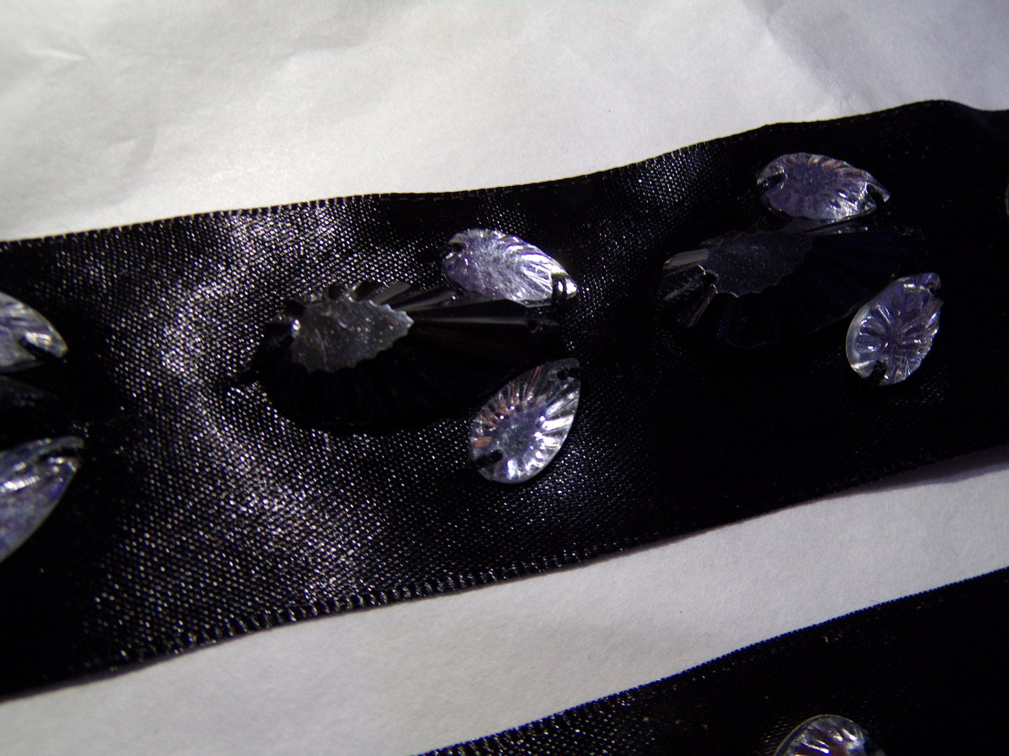 4cm Black Satin Beaded Tape, Decorative Satin Ribbon, Embroidered Ribbon for Home Decor, Sewing, Jewel trim, Jewel ribbon