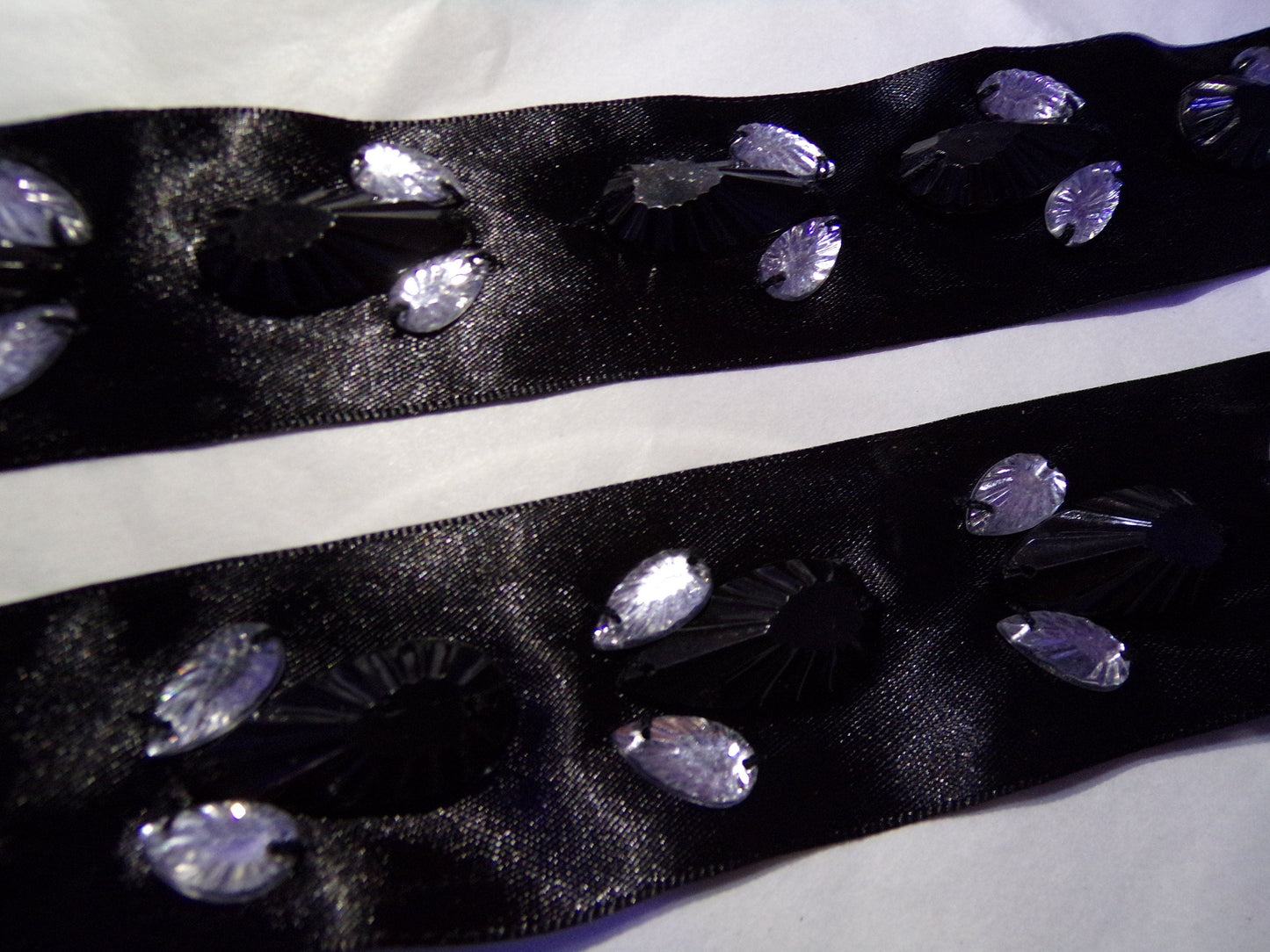 4cm Black Satin Beaded Tape, Decorative Satin Ribbon, Embroidered Ribbon for Home Decor, Sewing, Jewel trim, Jewel ribbon