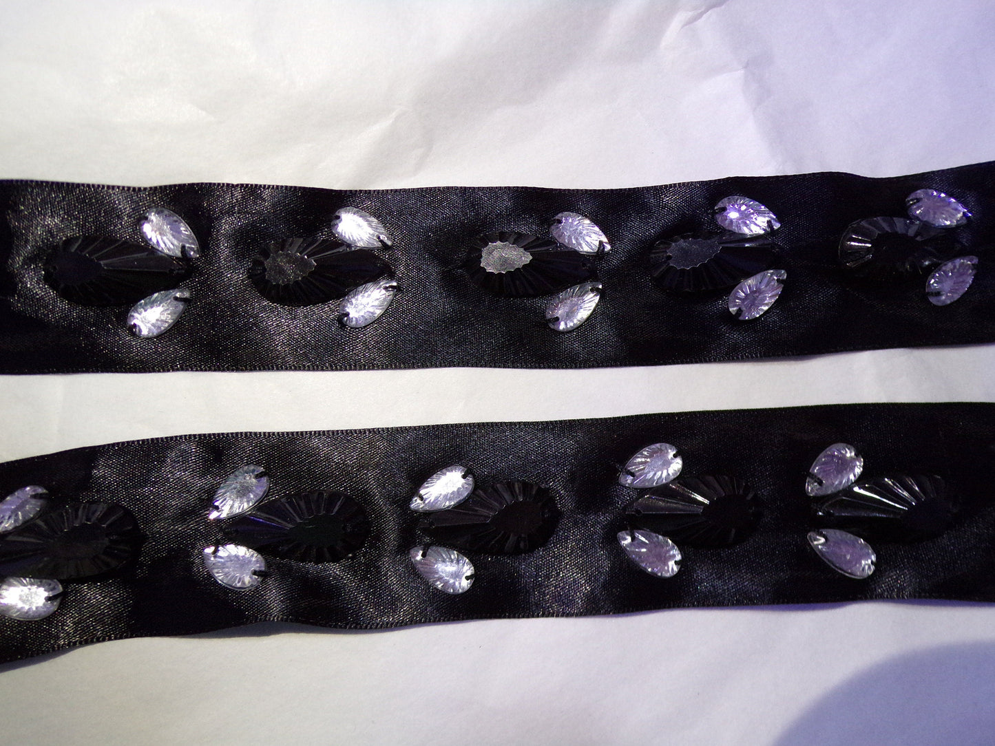 4cm Black Satin Beaded Tape, Decorative Satin Ribbon, Embroidered Ribbon for Home Decor, Sewing, Jewel trim, Jewel ribbon